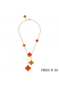 Van Cleef Arpels Magic Alhambra Pink Gold Necklace 6 Clover Motifs Stone Combinatio