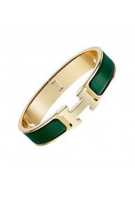 Hermes clic H bracelet yellow gold narrow pine green enamel replica
