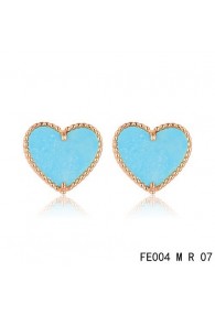 Van Cleef & Arpels Pink Gold Sweet Alhambra Turquoise Heart Earstuds