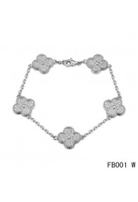 Van Cleef and Arpels White Gold Vintage Alhambra Bracelet 5 Motifs