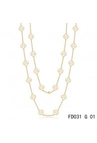 Van Cleef & Arpels Vintage Alhambra 20 Motifs Long Necklace Yellow Gold White MOP