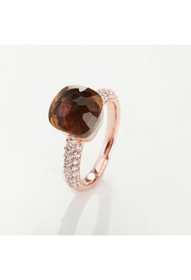 RING IN ROSE GOLD  WITH SMOKY QUARTZ AND DIAMONDS