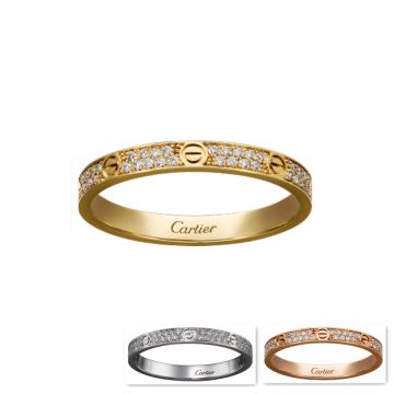 Cartier Love Noble Two-row Crystals Decked Screw Detail Narrow Ring White/Pink/Yellow Gold-plated Sale 2018 Lady B4218000/B4218100/B4218200