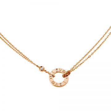 Cartier Love Replica Rose Gold-plated Two Chain Decked "Love" Diamonds Necklace Circle Pendant Celebrities Canada B7224509