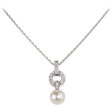 Elegant Cartier Himalia 18Kt White Gold Pearl & Circle Pendant Females Diamonds Necklace 2018 Price List B3038400