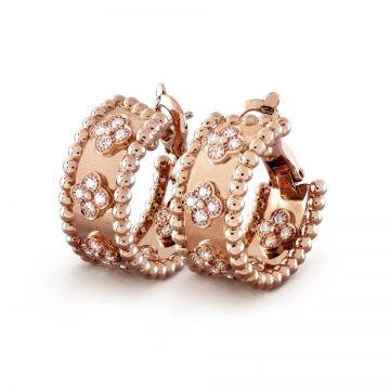 VCA Perlee Clovers Rose Gold-plated Beaded Hoop Crystals Earrings Cocktail Party Sale London Lady VCARO2MK00 