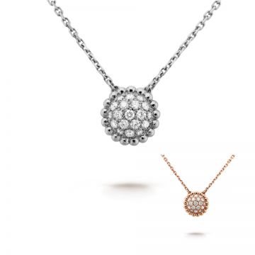 Elegant VCA Perlee Diamants Sunflower Pendant Silver/Pink Gold Chain Necklace Decorated Crystals UK Sale Lady VCARO9PC00/VCARO9PE00