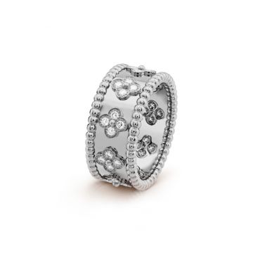 Van Cleef & Arpels Silver Perlee Clovers Celebrity Style Women & Men Ring Crystals Encrusted Bead Engagement Gift VCARO9LP00
