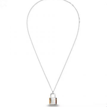Louis Vuitton Unique Style Lockit Fashion Tiger Eye Stone LV Pattern Padlock Pendant Men White Gold Long Necklace For Sale