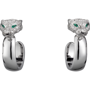2018 New Style Cartier Panth�re de Cartier Emeralds Eyes Motif Ladies Diamonds Earrings Silver/ Rose Gold N8515007 