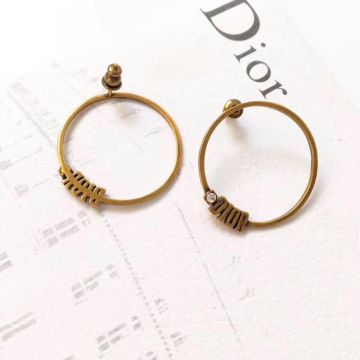 New Arrical Dior Logo & Diamonds Trimming Womens Yellow Brass Circle Pendant Earrings In Paris Replica 