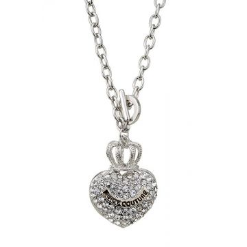 Juicy Couture Pave Heart Banner Logo Starter Silver Chain Necklace Crystals Cool Style For Unisex US