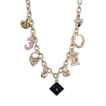 Juicy Couture Women Knockoff Mixed Charms Studded Diamonds Golden Chain Necklace Price Singapore
