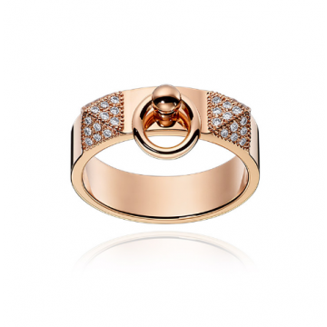 Hermes Collier De Chien Rose Gold-plated Crystals Inlaid Wide Ring Formal Dinner For Women Australia H115610B 00046