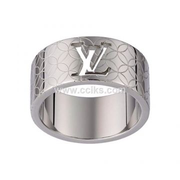 Louis Vuitton Champs-Elys�es Classic Hollowed-out LV Charm Male Tone Band Ring Silver/Black Titanium Steel Sale Online