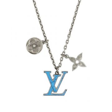 Louis Vuitton Pendant Chain LV Turquoise Monogram Flower Pendant Antique Silver Male Necklace Fashion Jewellery M68904