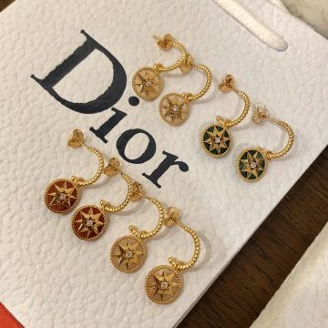 Replica Dior Rose Des Vents Eight-pointed Star Yellow Gold Women Diamond Earrings MOP/Malachite/Cornelian