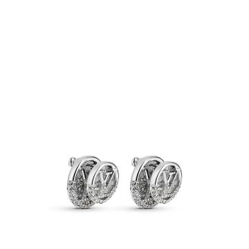 2021 Unisex Fashion Louis Vuitton LV Logo Pattern White Gold Paved Diamonds Stud Earrings For Sale Online