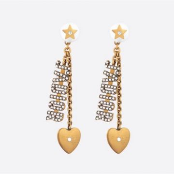 Spring Fashion Christian Dior J'ADIOR Antique Gold-finish Metal Paved Diamonds JADIOR Heart Pendant Womens White Pearl Drop Earrings