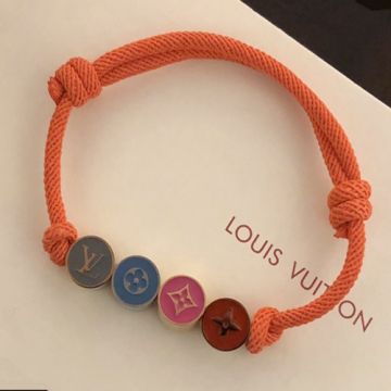 Unisex Most Popular Louis Vuitton LV Logo & Monogram Flower Element Pendant Colorful Beads Adjustable Rope Knot Bracelet  