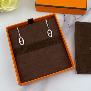 2021 Hermes Farandole Medium Size Sterling Silver Anchor Chain Pendant Drop Earrings For Ladies Price List