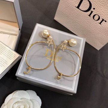 Christin Dior 2021 Latest Classic Paved Diamonds Star White Pearl Yellow Gold Plated Circle Pendant Earrings For Girls