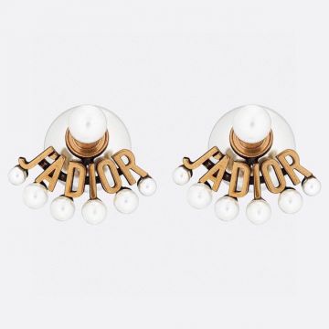 Replica Top Sale Dior J�Adior Antique Gold-finish Metal White Resin J'Adior' Signature Stud Earrings For Ladies Price Online