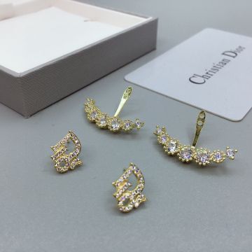 Most Fashion Dior Mimirose Logo Letter Motif Yellow Gold Paved Diamonds Stud Earrings For Girls For Sale Replica