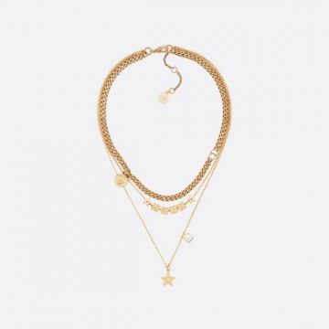 Best Price Christian Dior Lucky Square Pendants Logo Charm Women's Fashion Brass Star Faux Multi-chain Necklace