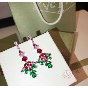 2018 New Style Van Cleef & Arpel Ruby Emerald Paved Womens Diamonds Drop Earrings For Discount