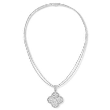Replica Women's Top Sale Van Cleef & Arpels Magic Alhambra Sterling Silver 1 Motif Paved Diamonds Double Chains Long Necklace VCARO49O00