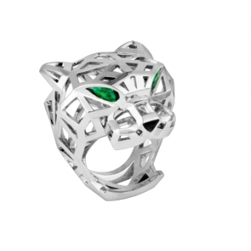 High Quality Cartier Panth�re de Cartier Emeralds Eyes Ladies Silver Fake Ring N4730900 