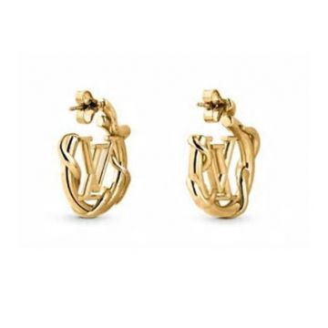 Replica Louis Vuitton Garden Louise LV Logo Motif Yellow Gold Interlaced Circle Hoop Earrings For Ladies Online M68938 