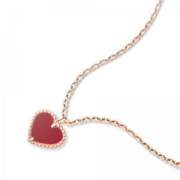 Van Cleef & Arpels Sweet Alhambra Women's Necklace Heart Pendant Red Enamel Rose Gold-plated Chain Sale LA VCARN59N00�