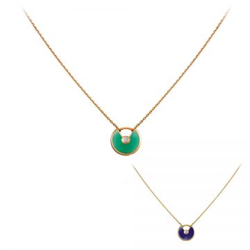 Amulette De Cartier Green/Blue Pendant Studded Crystal & Enamel Necklace Rose Gold-plated Chain Best Gift Lady Australia B7224520/B3153108
