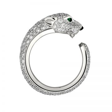 Panthere De Cartier Women Silver-plated Crystals Decked Leopard Open Ring Emerald Eyes Price List 2018 N4225200
