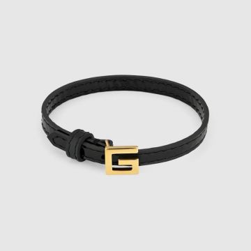 2021 Spring & Summer Gucci High End Black Leather Square G Buckle Women Bracelet  Silver/Yellow Gold 623238 J1745 8029/623237 J1784 8162