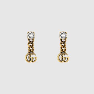Replica Hot Selling Gucci Double G Pendant Classic Brass Single Crystal Thick Link Female Drop Earrings Price List ?645683 J1D50 8062