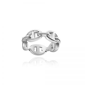 Low Price Hermes Chaine d'Ancre Enchainee Ring Knockoff Silver Hollow-out Fashion Unisex Vintage Style H109507B 00046