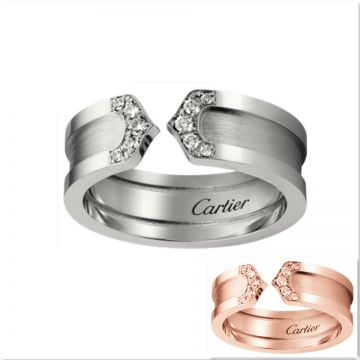 C De Cartier Silver/Pink Gold Wide Band Encrusted Crystals Engagement Ring Women/Men Price Canada B4044200