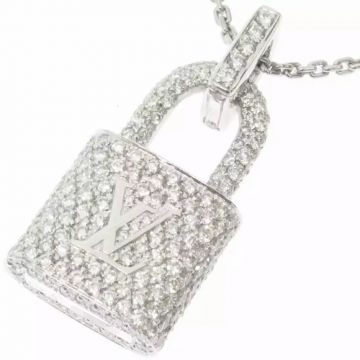 Louis Vuitton Lockit Luxury Paved Diamonds Padlock Pendant Logo Pattern Sterling Silver Jewellery Set For Ladies Necklace/Earrings 