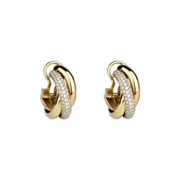 Imitation Cartier Trinity De Cartier Yellow Gold & Rose Gold Intersect Ring Style Diamonds Earrings For Womens B8031900