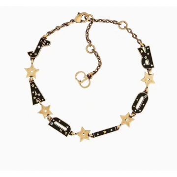 Vintage Style Christian Dior Jadior Black Logo Motif & Yellow Brass Star Womens Bracelet Price USA Replica