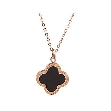 VCA Fake Vintage Alhambra Black Enamel Clover Charm Rose Gold-plated Chain Necklace Price In France