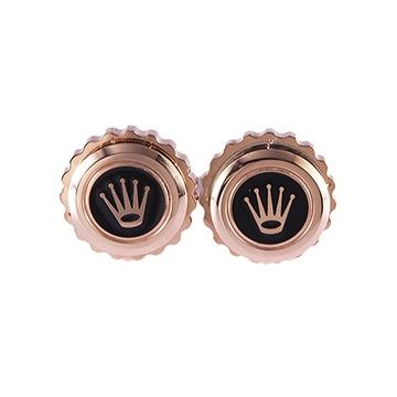 Rolex Round Rose Gold-plated Men Cufflinks With Black Enamel Crown Logo Business Style Sale UK