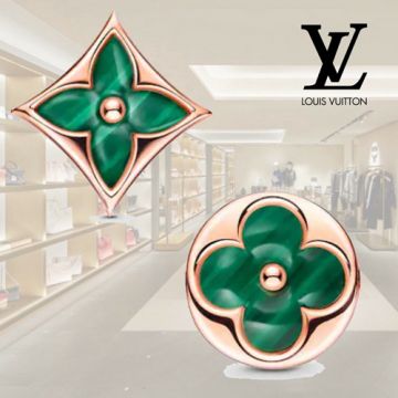 Louis Vuitton Color Blossom New Style Woemn BB Sun & Star Monogram Flower Charm Malachite Stud Earrings White Gold/Yellow Gold/Rose Gold