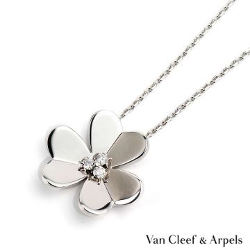 Van Cleef & Arpels Frivole Silver-plated Flower Motif Pendant Large Model Diamonds Necklace For Ladies Wedding Jewellery VCARD25300