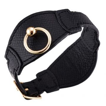 Hermes Black Leather Bangle Gold-Plated Hardware Circle Trim Unisex Sports Style Sale Online Australia 