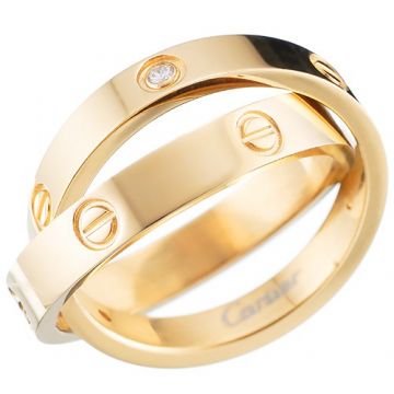 Cartier Spicy Love interlocking Crystal Ring Gold-plated Screw Pattern Retro Style For Unisex 
