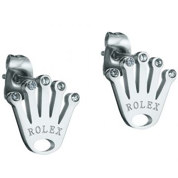 Imitation Rolex Crown Silver Ear-stud With Logo Decked Diamonds Valentine Gift Unisex Online Shop Malaysia